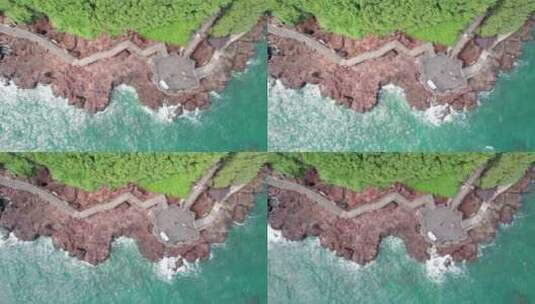 中国北海涠洲岛鳄鱼山栈道航拍高清在线视频素材下载