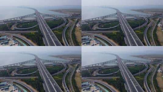 4K 航拍青岛胶州湾跨海大桥高速公路天际线高清在线视频素材下载