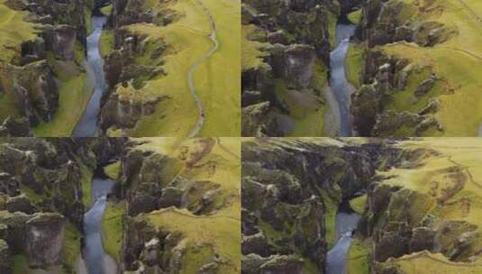 航拍羽毛河大峡谷高清在线视频素材下载