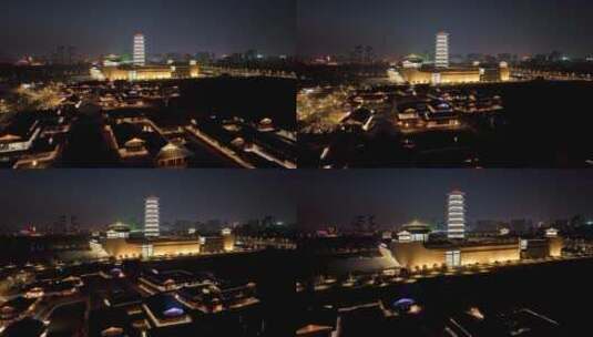 江苏扬州中国大运河博物馆夜景航拍4K素材高清在线视频素材下载