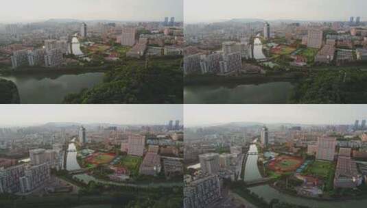 4k航拍江门五邑大学城市绿化高清在线视频素材下载