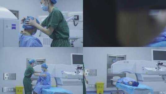 医院手术台上医生搀扶患者上手术 屈光手术高清在线视频素材下载