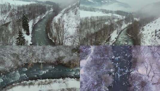 冬季航拍新疆阿勒泰喀纳斯禾木雪景高清在线视频素材下载