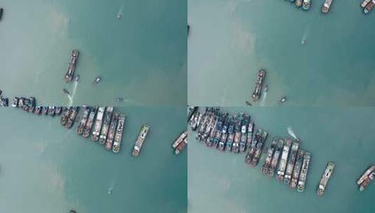 俯拍连江县海边的渔船高清在线视频素材下载