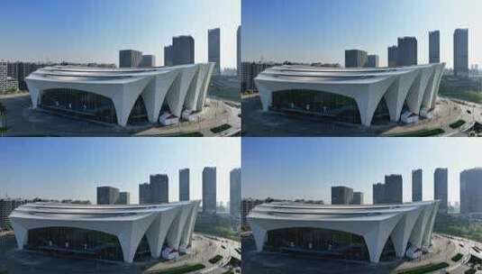 上海东方体育中心浦东建设前滩发展特写航拍高清在线视频素材下载