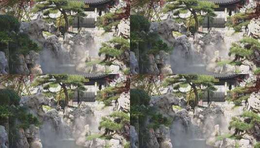 传统园林假山瀑布高清在线视频素材下载