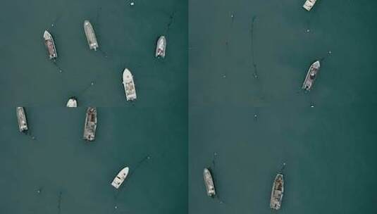 俯拍停在海岸边的渔船高清在线视频素材下载