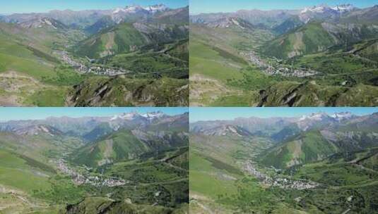 法国阿尔卑斯山的圣索林阿尔维斯山村-空中全景背景高清在线视频素材下载