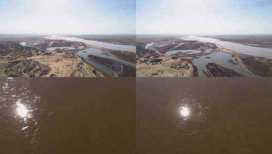 航拍宁夏沙漠戈壁滩黄河上游2高清在线视频素材下载