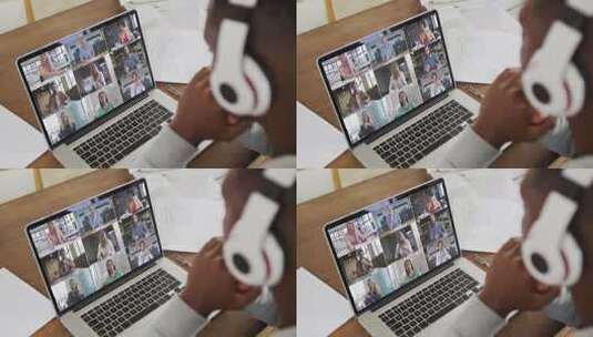 男子在笔记本电脑上进行视频会议高清在线视频素材下载