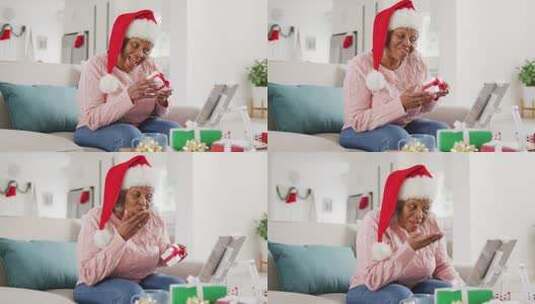 妇女圣诞节用平板进行视频通话高清在线视频素材下载