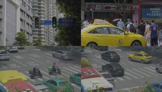 2023最新广州交通车流行人过马路合集高清在线视频素材下载