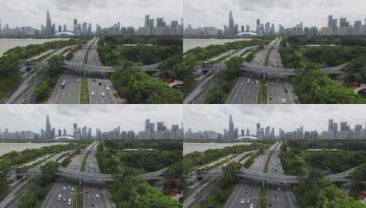 深圳滨海大道车流交通航拍高清在线视频素材下载
