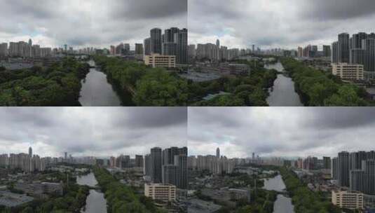 城市蓝天乌云高楼建筑温州航拍高清在线视频素材下载