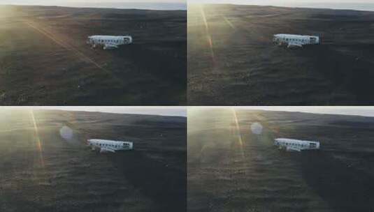 黑沙中的飞机残骸高清在线视频素材下载