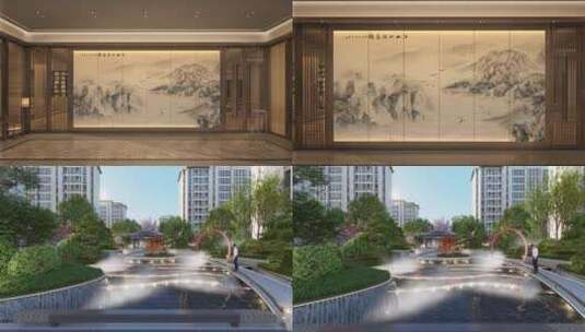 新中式入户园林水景动画高清在线视频素材下载