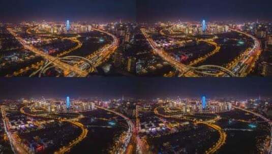 河南郑州城市夜景航拍延时摄影高清在线视频素材下载