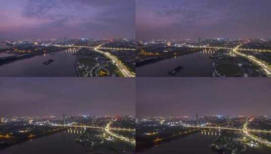佛山青年公园凤翔大桥东平河航拍延时高清在线视频素材下载
