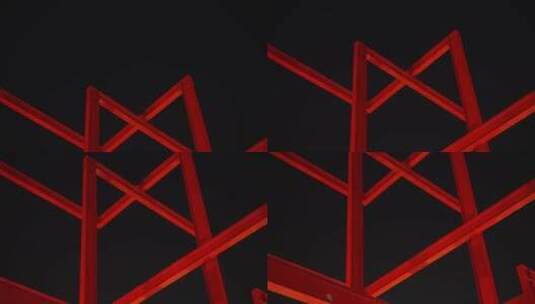红色 钢铁结构 线条 黑夜  艺术高清在线视频素材下载
