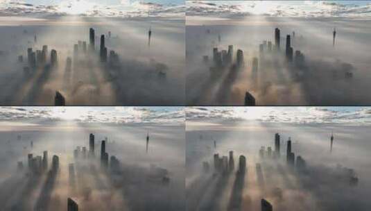 广州平流雾间隙光航拍高清在线视频素材下载