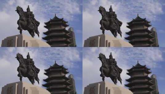 宁夏银川阅海湾水上公园李元昊雕像延时高清在线视频素材下载
