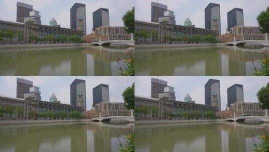 4K城市上海外景老建筑外立面江景空景C100P高清在线视频素材下载