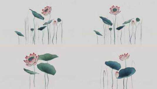 中国风彩色荷花水墨画合集高清在线视频素材下载