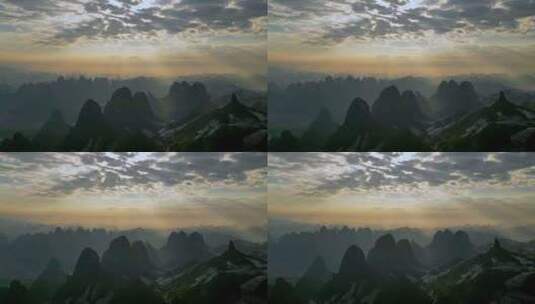 航拍桂林山水风光日出与喀斯特山峰高清在线视频素材下载