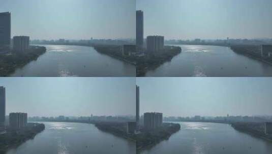 惠州东江风光航拍城市河流逆光风景高清在线视频素材下载