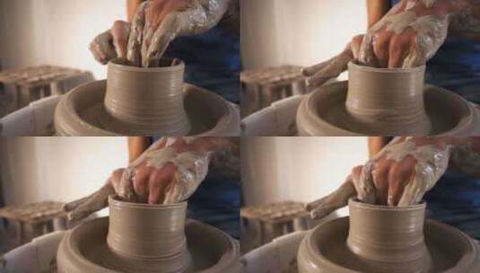 在陶艺工作室制作粘土花瓶高清在线视频素材下载