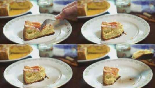 白盘上的蛋糕切片高清在线视频素材下载