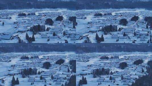新疆阿勒泰冬季禾木村蓝调震撼航拍风景夜景高清在线视频素材下载