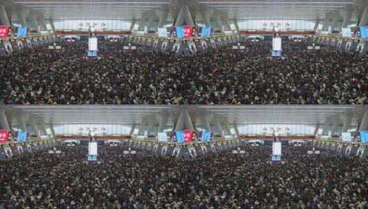 杭州东站春运海量人流延时摄影高清在线视频素材下载
