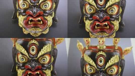 少数民族藏族面具彩漆跳神面具高清在线视频素材下载