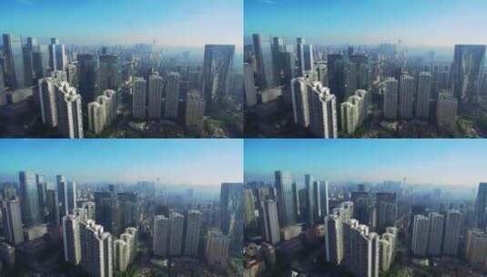 蓝天下的现代大都市成都市中心东门航拍风景高清在线视频素材下载