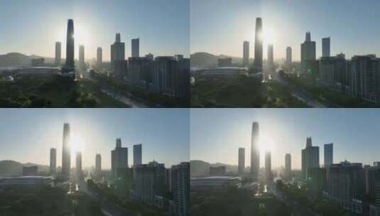 东莞日出航拍城市建筑风光高清在线视频素材下载