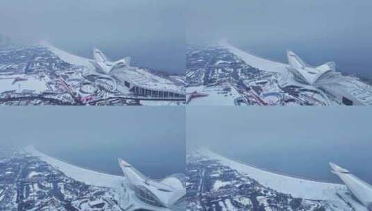 青岛西海岸金沙滩雪景国际啤酒城雪景高清在线视频素材下载