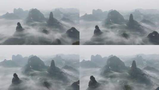 清晨山边漓江上的薄雾高清在线视频素材下载
