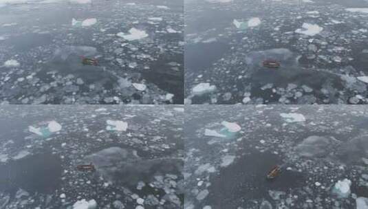 黄道十二宫船航行在冰山跟踪俯视图高清在线视频素材下载