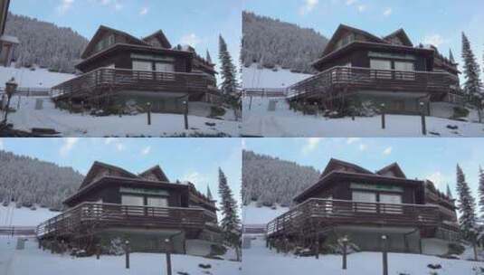 航拍特写被大雪覆盖的房屋城镇高清在线视频素材下载