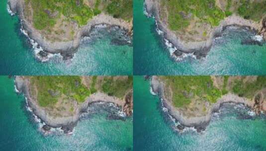 海南陵水虎岭尖岭航拍大海海岸线与绿色山脉高清在线视频素材下载