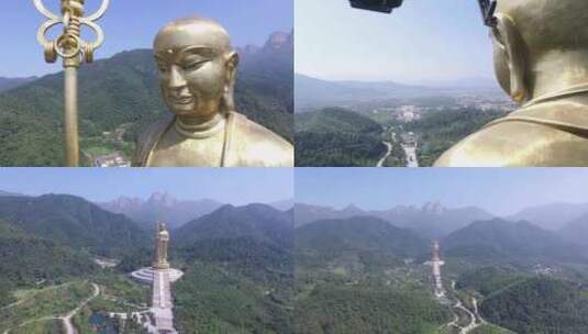 安徽九华山大愿文化园地藏王菩萨近景航拍高清在线视频素材下载
