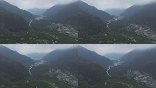 西藏林芝地区波密县城寺庙雪山高空航拍高清在线视频素材下载