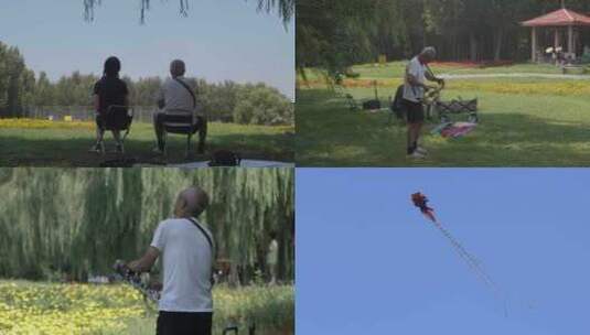老人在公园放风筝安逸生活老人退休休闲放松高清在线视频素材下载