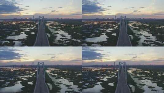 航拍黑龙江省大庆市龙凤湿地大桥高清在线视频素材下载