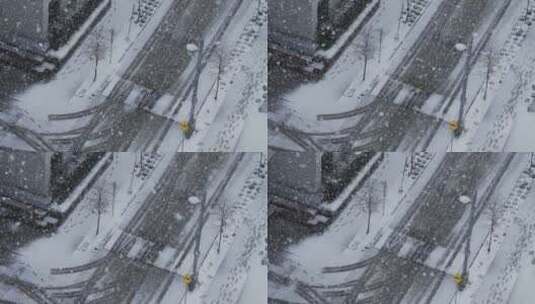 降雪，雪，路灯，道路高清在线视频素材下载