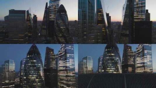 城市航拍英国伦敦市中心摩天大楼夜景灯光高清在线视频素材下载