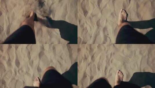 男子赤脚走在沙子上高清在线视频素材下载