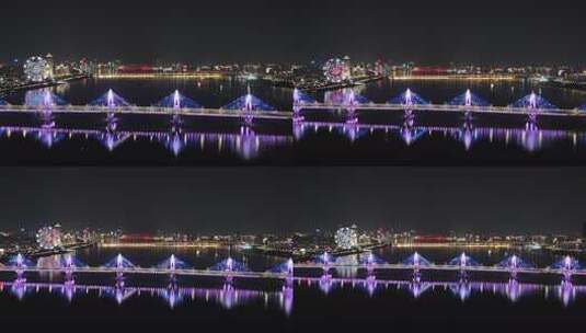 江西南昌赣江朝阳大桥夜景航拍高清在线视频素材下载