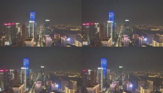 陕西西安高新区夜景西安cbd夜景航拍高清在线视频素材下载